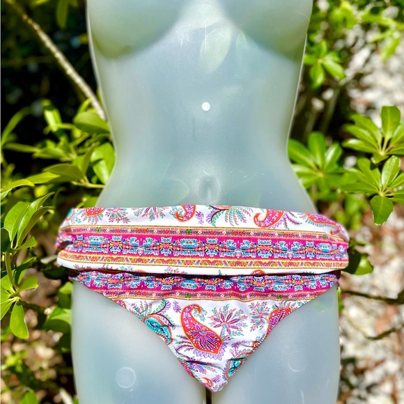 Anthropologie Nanette Lepore Bikini Bottom Size S Multi Paisley Foldover Hipster - Picture 1 of 11